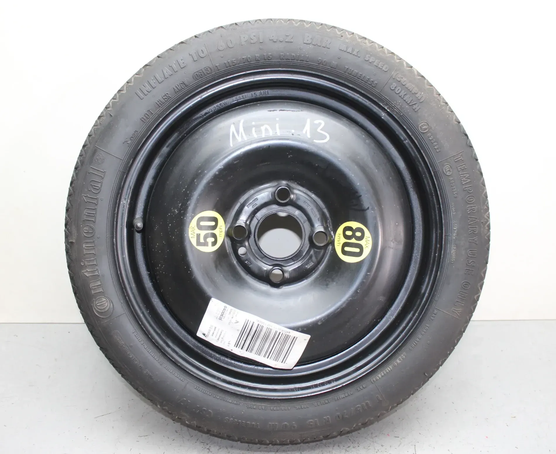 Ersatzrad Reserverad 3.5Bx15 ET35 LK 4x100 115/70 R15 90M MINI Cooper R58 Bj.13 - Bild 1