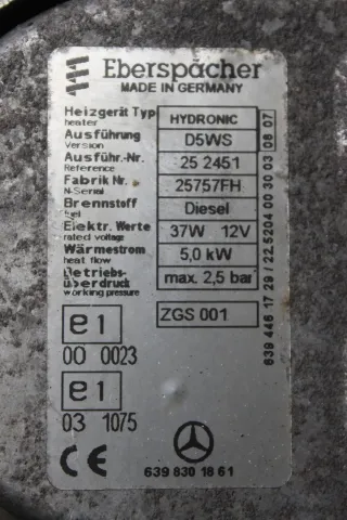 Heizgerät Standheizung HYDDRONIC D5WS 6398301861 Mercedes Benz W639 Bj.07 - Bild 5